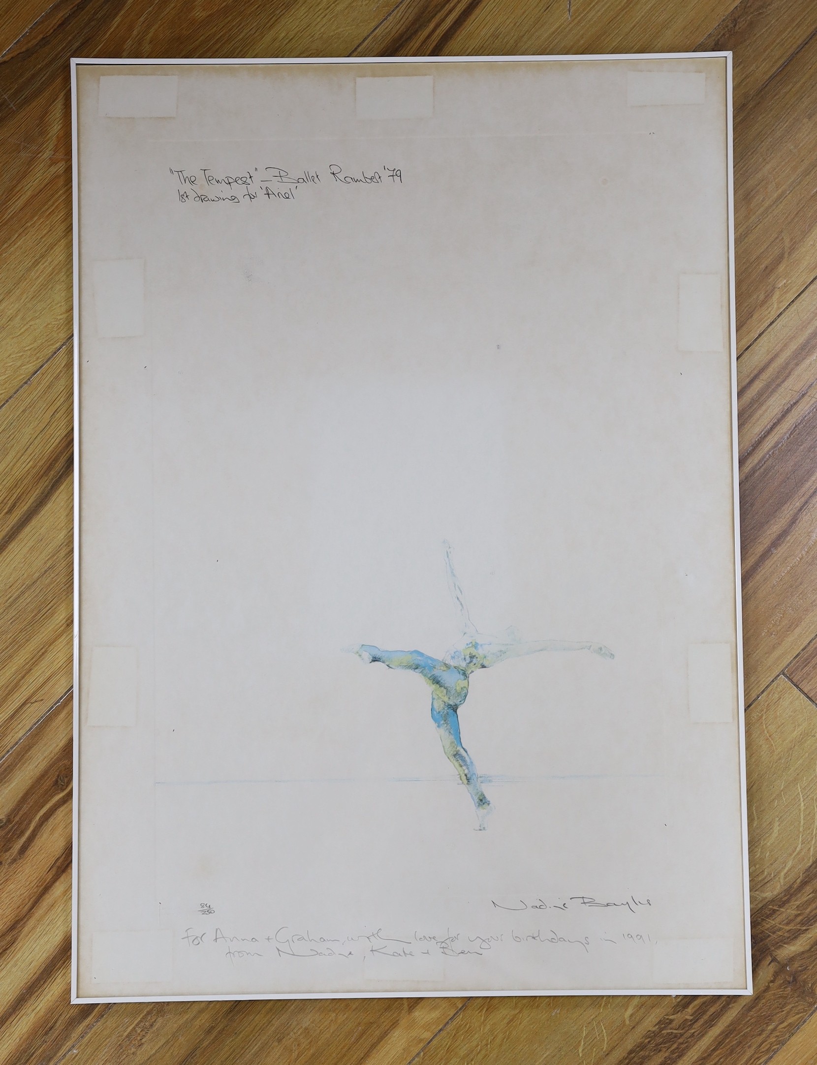 Nadine Baylis, limited edition print, 'The Tempest, Ballet Rambert 1979, 1st drawing for Ariel', signed in pencil, 84/250, overall 59 x 42cm
